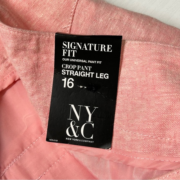 NY & Co 7th Ave Design Studio Capri Pink Linen Blend Crop Straight Pants Sz 16 - Picture 10 of 14
